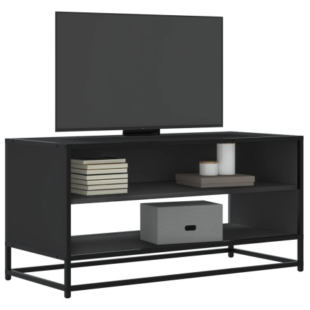 Dulap TV, negru, 91x40x46 cm, lemn prelucrat și metal