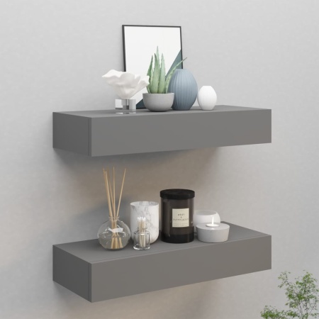 Dulapuri de perete cu sertare, 2 buc. gri, 60x23,5x10 cm, MDF