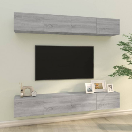 Dulapuri TV de perete, 4 buc, gri sonoma, 100x30x30 cm