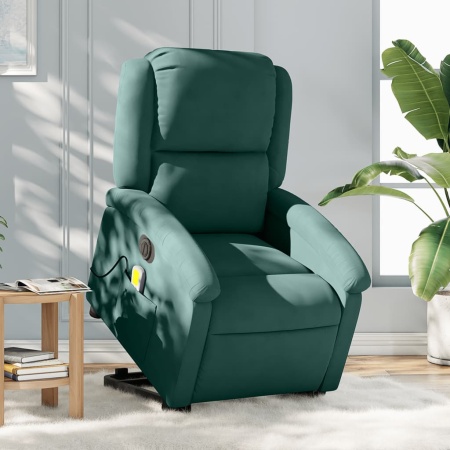Fotoliu electric masaj rabatabil/ridicare verde închis catifea