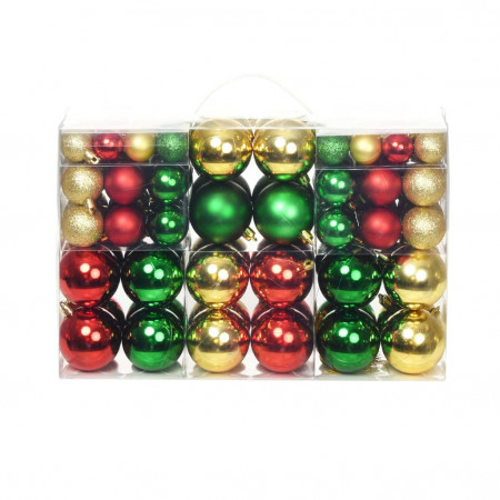 Globuri de Crăciun, 100 buc., roșu/auriu/verde - Img 1
