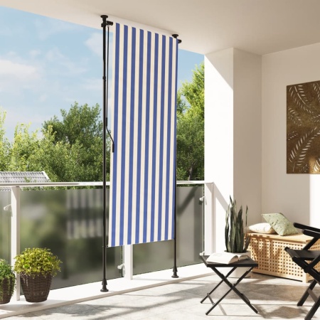Jaluzea rulou de exterior albastru/alb 120x270 cm țesătură/oțel