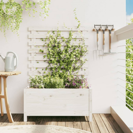 Jardinieră de grădină cu raft alb 79x39,5x114 cm lemn masiv pin