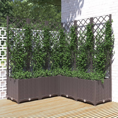 Jardinieră de grădină cu spalier, maro, 120x120x136 cm, PP - Img 1