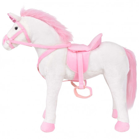 Jucărie unicorn din pluș în picioare, alb și roz, XXL
