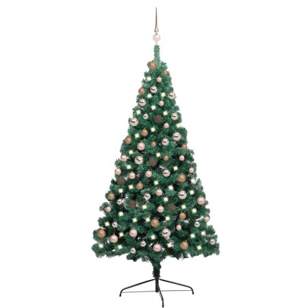 Jumătate brad Crăciun artificial cu set globuri verde 180 cm