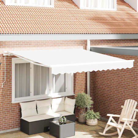 Marchiză manuală retractabilă albă 300x250 cm, Fabrică de înlocuire pentru marchiză 3x2,5 m albă