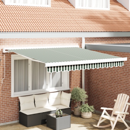 Marchiză Manuală Retractabilă Verde și Alb 300x250 cm, Material de înlocuire pentru Marchiza pentru cadru de 3x2.5 m Verde și Alb