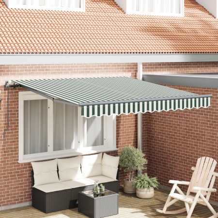 Marchiză Manuală Retractabilă Verde și Albă 350x250 cm, Material de Înlocuire pentru Marchiză de 3,5x2,5 m Cadru Verde și Alb