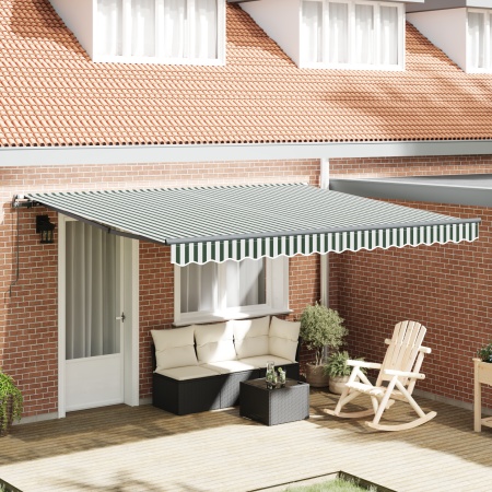Marchiză manuală retractabilă verde și albă 400x300 cm, Țesătură de schimb pentru marchiză 4x3 m verde și albă