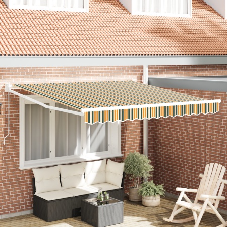 Markiză manuală retractabilă Verde și Galben 300x250 cm, Material de înlocuire pentru markiză pentru cadru 3x2.5 m Verde și Galben