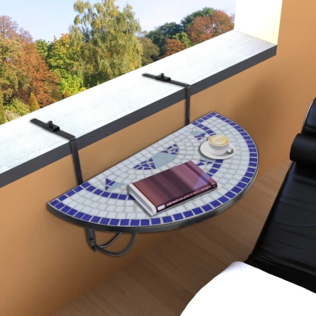 Masă de balcon suspendată, albastru și alb, mozaic