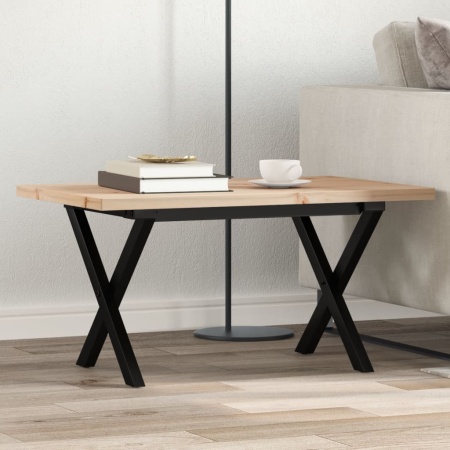 Masă de cafea, cadru X, 80x50x40,5 cm, lemn masiv pin și Oţel
