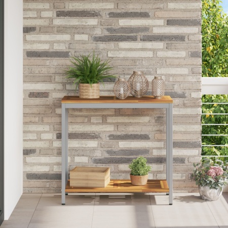 Masă de exterior Natural & Gri 35x80x75 cm Lemn și Oțel Solid