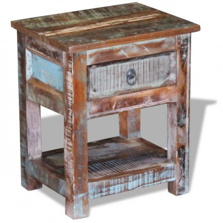 Masă laterală cu un sertar, 43x33x51 cm, lemn masiv reciclat - Img 1