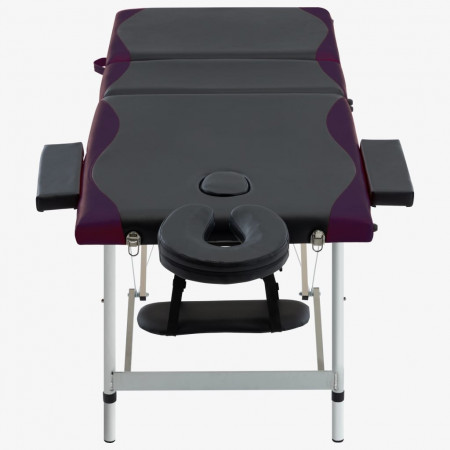Masă pliabilă de masaj, 3 zone, negru și violet, aluminiu - Img 1