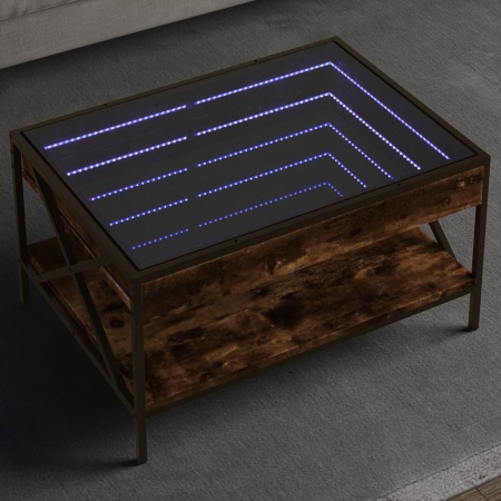 Măsuță de cafea cu LED infinity, stejar fumuriu, 70x50x38 cm