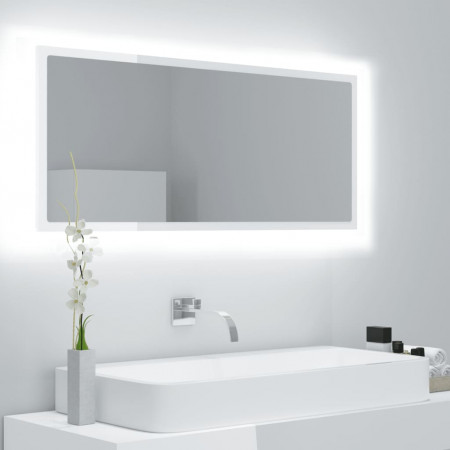 Oglindă de baie cu LED, alb extralucios, 100x8,5x37 cm, PAL