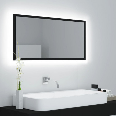 Oglindă de baie cu LED, negru, 90x8,5x37 cm, PAL