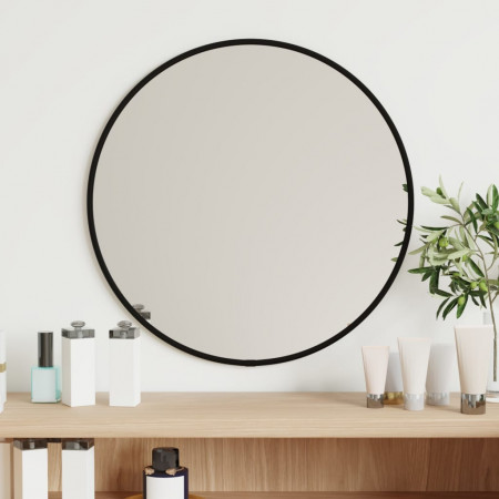 Oglindă de perete rotundă, negru, Ø 40 cm