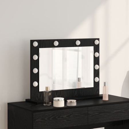 Oglindă de toaletă cu lumini LED Stejar negru 60x45x18 cm