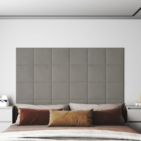 Panouri de perete 12 buc. gri deschis 30x30 cm catifea 1,08 m²