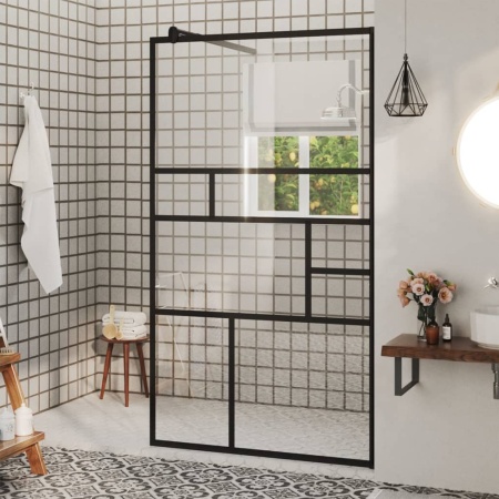 Paravan de duș walk-in negru 90x195 cm sticlă ESG transparentă