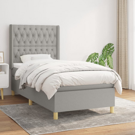 Pat box spring cu saltea, gri deschis, 100x200 cm, textil