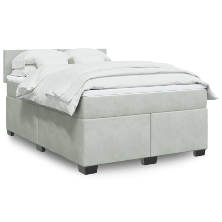 Pat box spring cu saltea, gri deschis, 160x200 cm, catifea