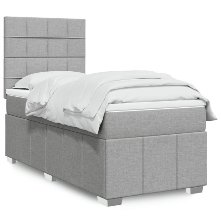 Pat box spring cu saltea, gri deschis, 90x200 cm, textil