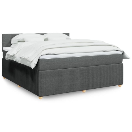 Pat box spring cu saltea, gri închis, 180x200 cm, textil - Img 1