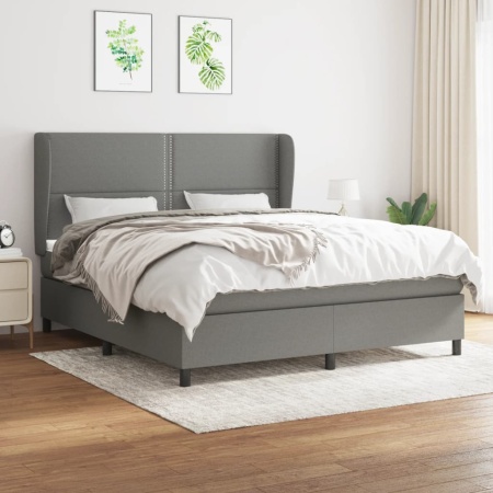 Pat box spring cu saltea, gri închis, 180x200 cm, textil - Img 1