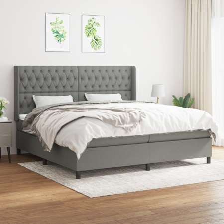 Pat box spring cu saltea, gri închis, 200x200 cm, textil