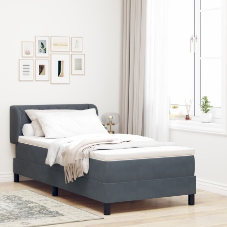 Pat box spring cu saltea, gri închis, 90x200 cm, catifea - Img 1