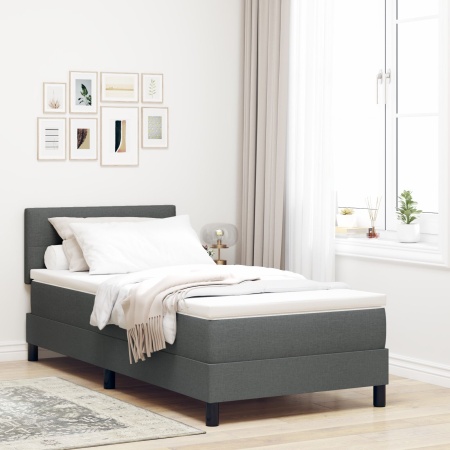 Pat Box Spring cu Saltea Gri Închis 90x200 cm Țesătură