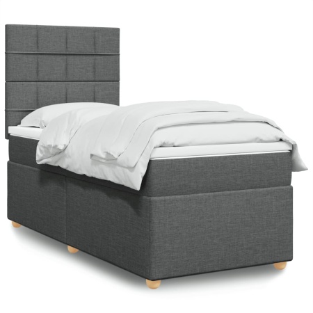 Pat box spring cu saltea, gri închis, 90x200 cm, textil