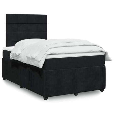 Pat box spring cu saltea, negru, 120x200 cm, catifea