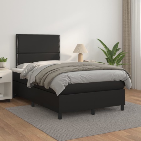 Pat box spring cu saltea, negru, 120x200 cm, piele ecologică