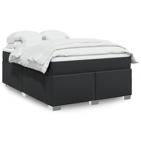 Pat box spring cu saltea, negru, 160x200 cm, piele ecologică