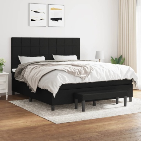 Pat box spring cu saltea, negru, 160x200 cm, textil - Img 1