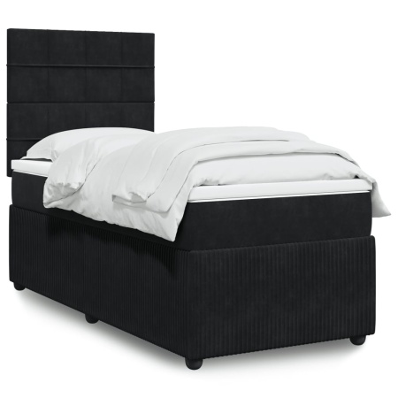 Pat box spring cu saltea, negru, 90x190 cm, catifea