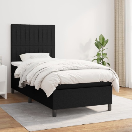 Pat box spring cu saltea, negru, 90x190 cm, textil