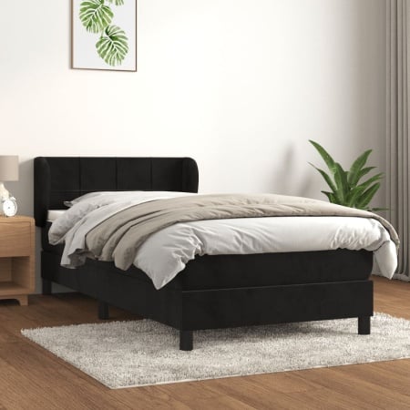 Pat box spring cu saltea, negru, 90x200 cm, catifea