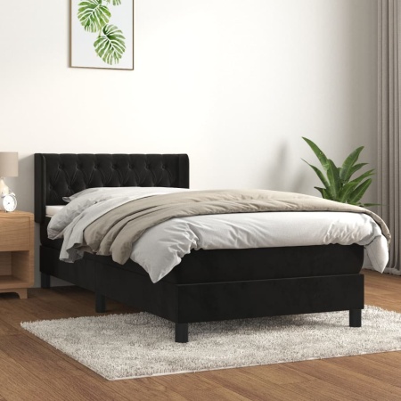 Pat box spring cu saltea, negru, 90x200 cm, catifea