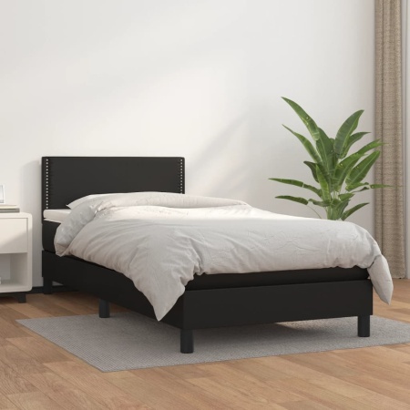Pat box spring cu saltea, negru, 90x200 cm, piele ecologică
