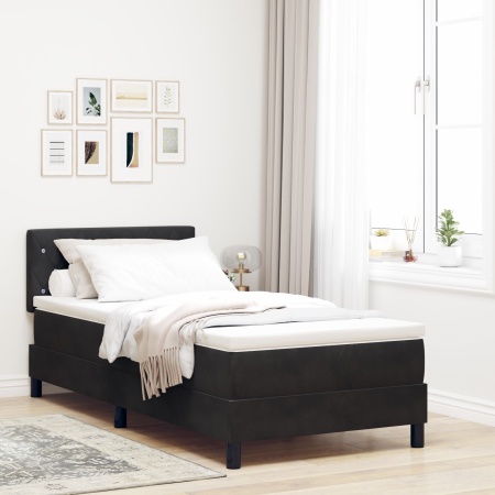 Pat box spring cu saltea, negru, single, catifea