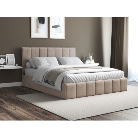 Pat Cozy cu saltea, 160x200 cm, cappucino, suport saltea din PAL