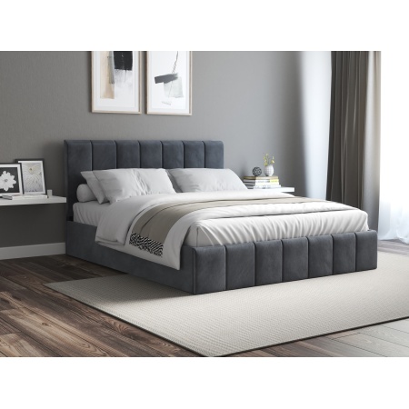 Pat Cozy cu saltea, 160x200 cm, gri inchis, suport saltea din PAL