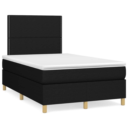 Pat cu arcuri, saltea și LED, negru, 120x190 cm, textil