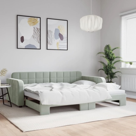 Pat de zi cu extensie, gri deschis, 90x200 cm, catifea